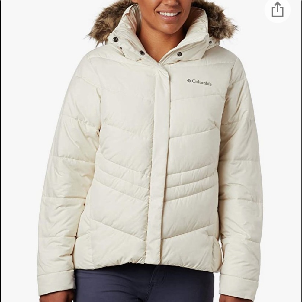 White/ Tan Columbia Insulated & Water Resistant Winter Coat with Fur